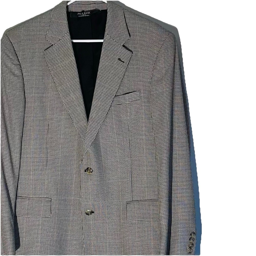 Jos. A. Bank Blazer Gray Houndstooth Tailored Fit Wool Silk Traveler's S 44R